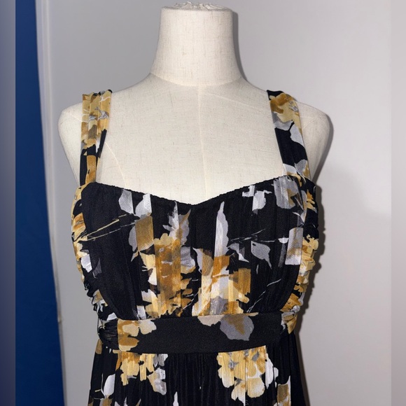NWT Connected Apparel Y2K Babydoll Mustard Floral Chiffon Overlay Maxi Dress 12 - Picture 7 of 12